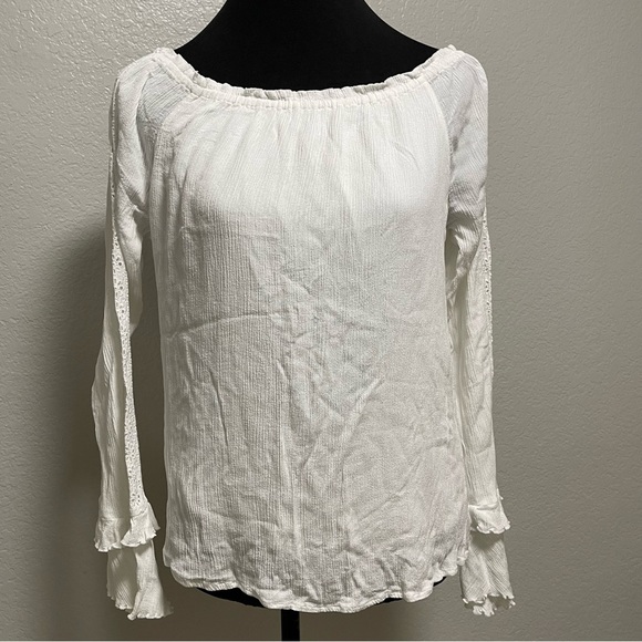 Sanctuary White Peasant Boho Gypsy Eyelet Long Sleeve Blouse MEDIUM - Picture 1 of 7